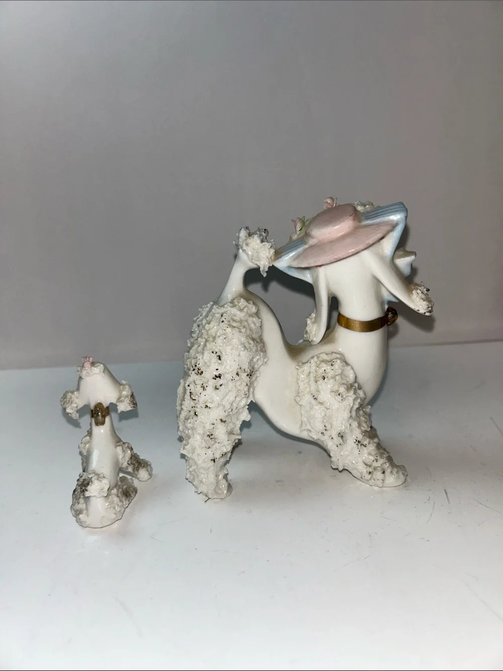 1950’s Spaghetti Trim Poodle With Pup No leash Porcelain
